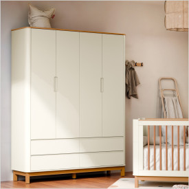 Roupeiro Flow 4 Portas c/ Gavetas 100% MDF Off White Freijó Eco Wood 71226 Matic Móveis