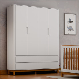 Roupeiro Flow 4 Portas c/ Gavetas 100% MDF Branco Soft Eco Wood 71218 Matic Móveis