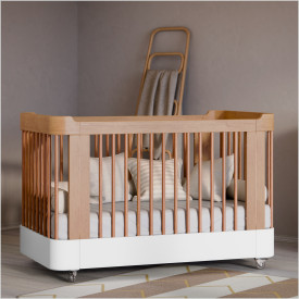 Berço Nido 3 Em 1 Laqueado 100% MDF C/ Rodízios Freijó Branco Eco Wood 61648 Matic Móveis