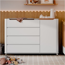 Cômoda Nido Com Porta 100% MDF Branco Soft Freijo 20538 Matic Moveis