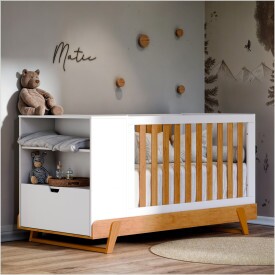 Berço Laqueado Maxx 100% MDF 3 Em 1 Branco Soft Freijo Eco Wood 61451 Matic Móveis