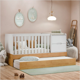 Berço Laqueado 100% MDF Formare C/ Gavetas e Nicho Branco Soft Freijó 61509 Matic Moveis