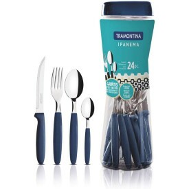 Jogo De Talher Faqueiro Ipanema Aço Inox 24 Peças Tramontina Azul Azul Ipanema 