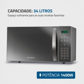Microondas Micro-ondas 34 Litros Mondial Prata Espelhado 110V 5618-01