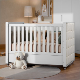 Berço Tutto Laqueado 2 em 1 100% MDF Com Capitonê Branco Soft 61734/51707 Matic Moveis