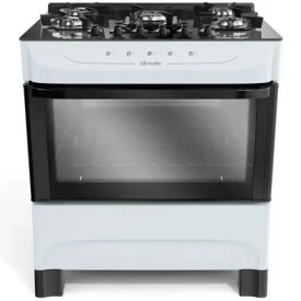 Fogão Mueller branco 5 Bocas com mesa de vidro e acendimento MFV5BB