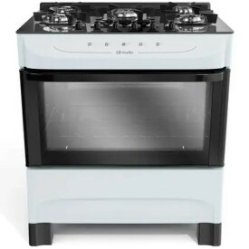 Fogão Mueller branco 5 Bocas com mesa de vidro e acendimento MFV5BB