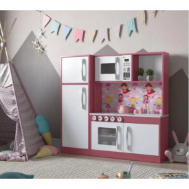 Cozinha Infantil com Refrigerador Diana em MDF Branco/Rosa - Ofertamo