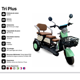 Triciclo Elétrico Tri Plus Cinza 600W GMT Autopropelido
