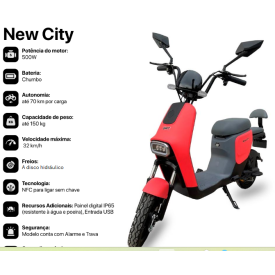 Bicicleta Elétrica New City Branca 500W GMT Autopropelido