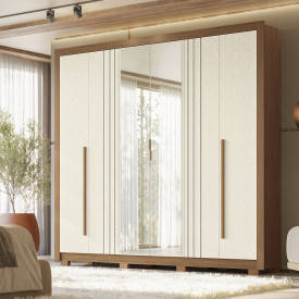 Guarda Roupa Miletto 6 portas c/ Espelho Jatobá Areia Santos Andira