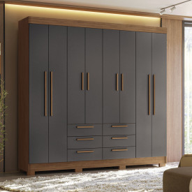 Guarda Roupa Paranavai 8.6 8 Portas 6 Gavetas Jatobá Grafite Santos Andira