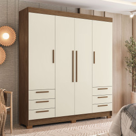Guarda Roupa Irati 4.6 4 Portas 6 Gavetas Jequetiba Areia Santos Andira