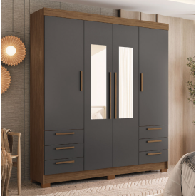 Guarda Roupa Irati 4.6 4 Portas 6 Gavetas Jequetiba Grafite Santos Andira