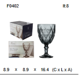 Jogo 6 Taças Vidro Agua e Vinho 330ml Diamond cinza fume F0402 - Ofertamo