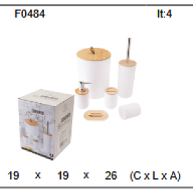 Kit Banheiro 6 Peças c/ Lixeira Branco PP Bambu F0484 - Ofertamo