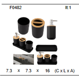 Kit Banheiro 4 peças Dispenser porta escovas copo e bandeja preto PP Bambu F0482 - Ofertamo