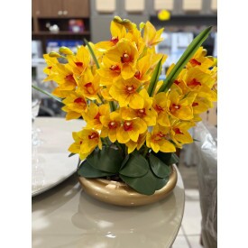 Arranjo Orquidia Amarela Vaso Redondo Dourado