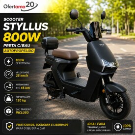 BICICLETA ELETRICA SCOOTER STYLLUS 800W PRETA C/BAU - AUTOPROPELIDO