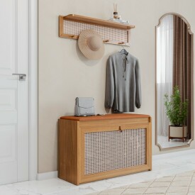 Banco Sapateira Plenitude 90cm c/ cabideiro Madeira assento Almofadado Corino Marrom Ofertamo