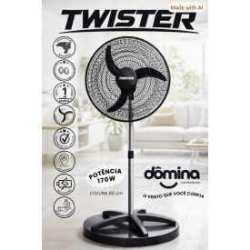Ventilador Coluna 60cm 170W Twister Preto Bivolt 3 Pas Domina