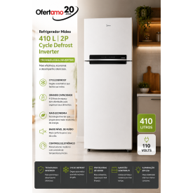 Refrigerador Midea 410L Duplex 2P CYCLE DEFROST Inverter RT554 MDRT554EVF011 Branca 110 VOLTS