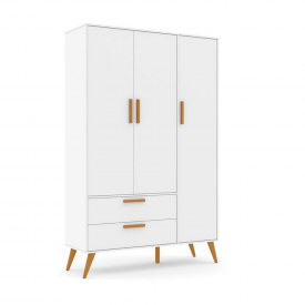 Roupeiro 03 Ptas Retrô Matic Branco Soft Eco Wood 70506 Quarto Bebe