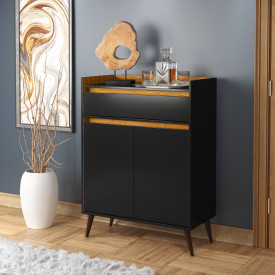 Aparador Buffet Hórus Ej Móveis Preto/Nature 22007 Pé Madeira