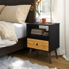 Mesa de Cabeceira Wood NEW Ej Móveis Preto/Nature 28507