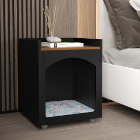 Mesa de Cabeceira Casinha de Cachorro/Gato PET Preto/Freijó Ofertamo