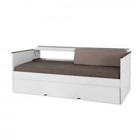 Cama Bibox Angra c/ Gavetas e Almofadas - Branco/Madeira