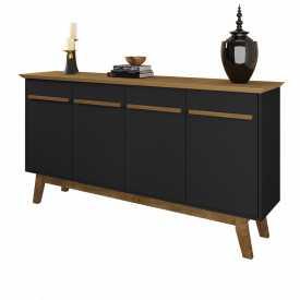Aparador Buffet Opala C/4 Portas Tampo MDF Preto Fosco Cinamomo Bechara