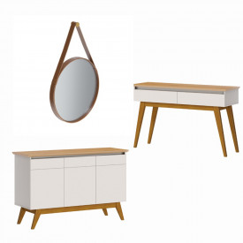 Conjunto Buffet 3 Portas, Aparador e espelho Off White Nature 66833-61333-6318