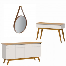 Conjunto Buffet 4 Portas, Aparador e espelho Off White Nature 66433-61333-6318