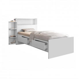 Cama Solteiro Isa Cambel Branco 049801 Com Baú e Gavetas