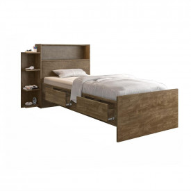 Cama Solteiro Isa Cambel Castanho 049878 Com Baú e Gavetas