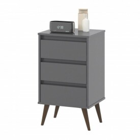 Mesa de Cabeceira pes Retro 3 gavetas Wood Cinza Ofertamo