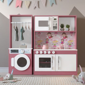 Cozinha Infantil Com Lavanderia Maquina de Lavar e Cabideiro Diana Branco Rosa Ofertamo