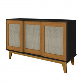 Buffet Detroit 3 Portas Tebarrot Preto Madeira Pés Madeira