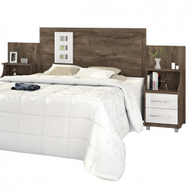 Cabeceira Casal Florida com Mesa Cabeceira Acoplada Castanho/Off White Vitamov