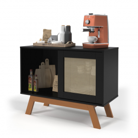 Cantinho do Café Baixo Rattan Preto Ofertamo Móveis