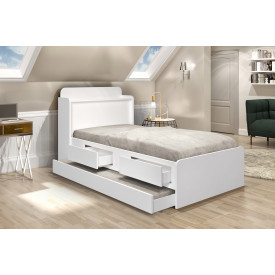 Cama Solteiro Tamires 0,90 com auxiliar - Branco