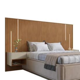 Conj. Cabeceira Florença King Com Led Cedro/Linho Casa D Moveis