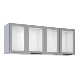 Armário Aéreo Cozinha 150 em Aço Juno 4 Portas de Vidro Cinza - Cozimax
