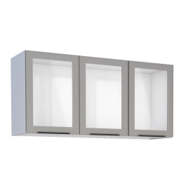 Armário Aéreo Cozinha 120 em Aço Juno 3 Portas de Vidro Cinza - Cozimax