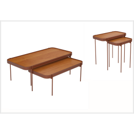 Conjunto Mesas Centro e Lateral Melin Nature Pés Metal Cobre Ofertamo