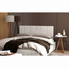 Conjunto Cabeceira 1,40 Bege Claro c/Mesa Redonda e Luminaria Amadeirado/Branco OFERTAMO