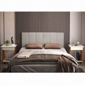 Conjunto Cabeceira 1,60 Bege Claro e 02 Mesa de Cabeceira 1gaveta Amadeirado/Off White OFERTAMO