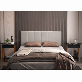 Conjunto Cabeceira 1,60 Bege Claro e 02 Mesa de Cabeceira 1gaveta Amadeirado/Preto OFERTAMO