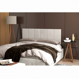 Conjunto Cabeceira 1,60 Bege Claro c/Mesa Redonda e Luminaria Amadeirado/Preto OFERTAMO